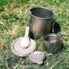 96c9b4c7741aaa23 Dawn Deer Titan-Backpacking-Herdsystem, Tasse/tragbarer Alkoholkocher/faltbarer Göffel -750 ml Camping-Kombi (Titan-Kombi-Set)