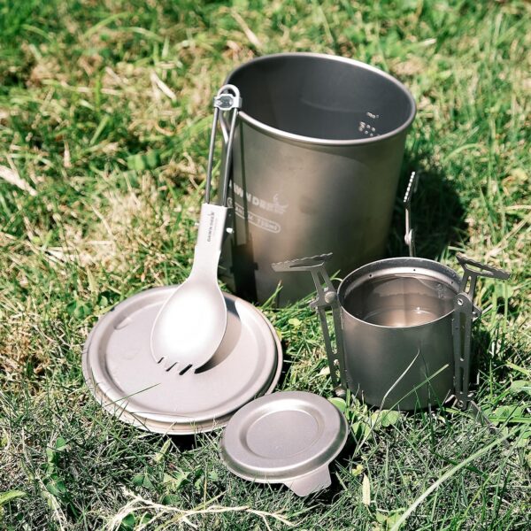 96c9b4c7741aaa23 Dawn Deer Titan-Backpacking-Herdsystem, Tasse/tragbarer Alkoholkocher/faltbarer Göffel -750 ml Camping-Kombi (Titan-Kombi-Set)