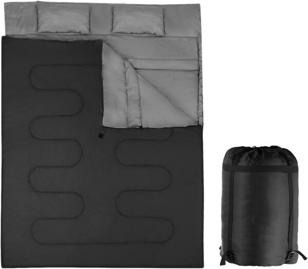 TANGZON 220x150cm Double Sleeping Bag, Extra Large Converts into 2 Waterproof Lightweight Camping Bags with 2 Pillows and Carrying Bag for Outdoor Hiking Backpacking Traveling