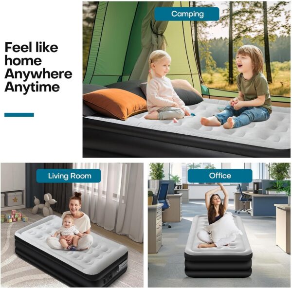 9702a064a7b81ff1 Panana Twin Air Mattress with Built in Electric Pump, Height 18.5" Comfort Blow up Inflatable Guest Air Bed Airbed with Flocked Top, Storage Bag for Family, Home, Camping