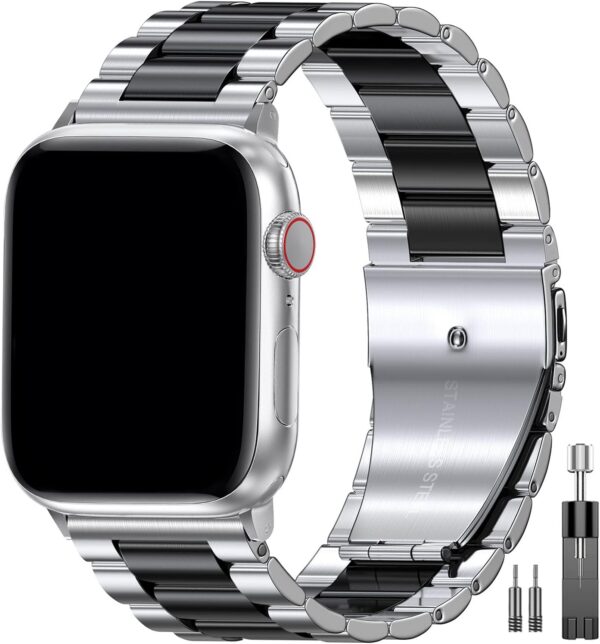 9704a3b77d9110a9 EPULY Compatible with Apple Watch Band 42mm 44mm 45mm 38mm 40mm 41mm, Business Stainless Steel Metal Wristband for iWatch SE & Series 7 6 5 4 3 2 1 for Men Women (Silver, 41mm 40mm 38mm)