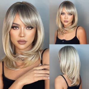 971ba17fd0badee4 Short Straight Blonde Hair For Black Women Shoulder Length Layered Natural Hairline Synthetic Heat Resistant Wig