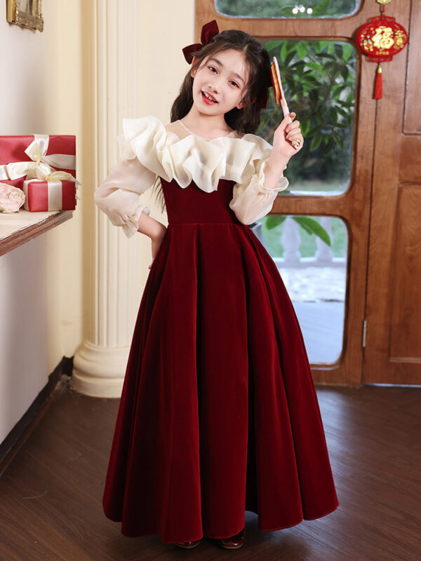975b2b349e40fa8e YZYmanualroom Red High End Veet Elegant Girl First Communion Concert Wedding Party Teen Junior Bridesmaid Dress