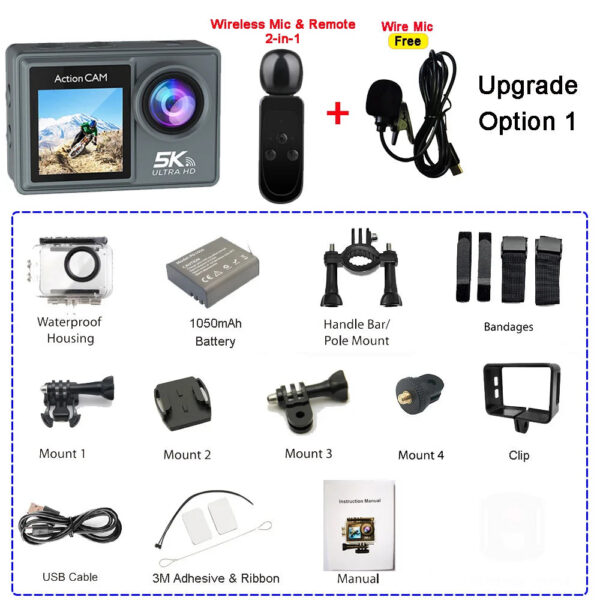 975ed3e784e65ab6 5K 4K60FPS Action Camera Dual IPS Touch LCD EIS 170° DVR 30M Waterproof 5X Zoom Sport Camera With Wireless Mic & Pre Recording