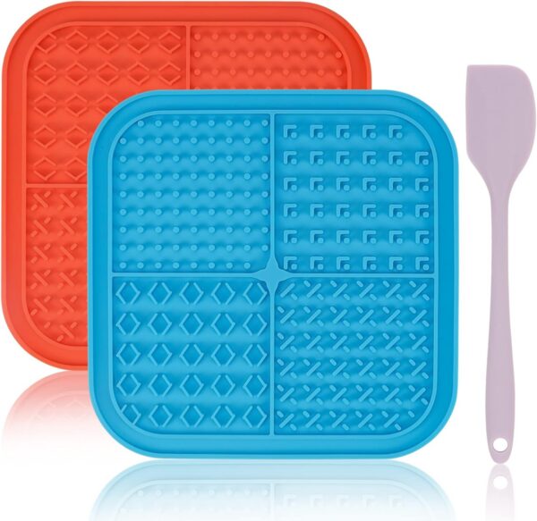 Licking Mat for Dogs Cats 2 Pack, Dog Peanut Butter Lick Pad with Strong Suction Cups for Calming, Reduce Anxiety Boredom (Blue & Green)