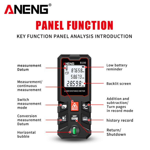 977b3230072be4aa ANENG B100 Mini Large Screen Rangefinder 100M Laser Distance Meter Infrared High-precision Electronic Ruler Measure Tools