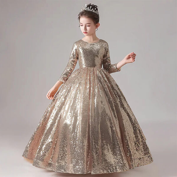 Girls Kid‘s Dress for Wedding Christmas Party Lace Elegant Sequin Tulle Princess Pageant Formal Vestidos