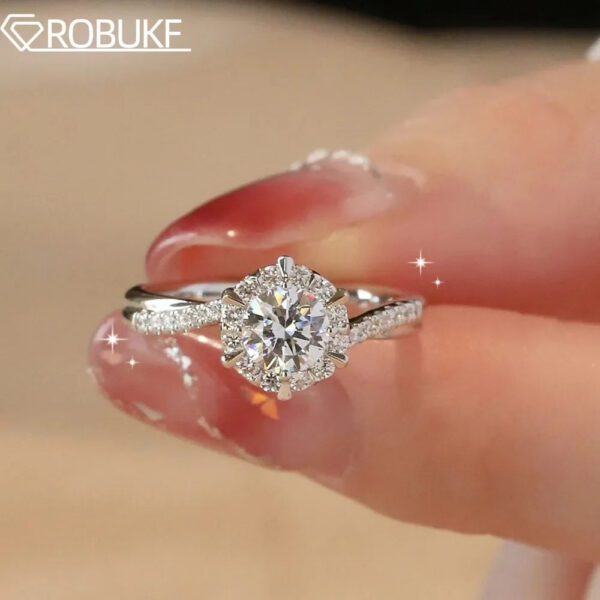 0.5/1CT Moissanite Engagement for Women D Color Sparkling Lab Diamond Fine Jewelry S Sier Rings Original Certified