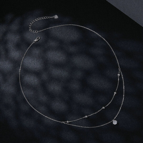 Bamoer U 0.5CT Double Layers Moissanite Necklace Adjustable Round Beads Chain Water Drop Pendant for Women Engagement Gift