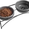 Y YHY Ceramic Raised Pet Bowls 12 oz Capacity 2.75” Height Sturdy Metal Stand, Grey