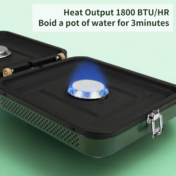 97cf5ec35ced7d7b 2025 Update Portable 2 Burner Propane Camping Stove with Barbecue Plate - 17200 BTU High Output, Two Adjustable Burners, Easy Carrying Handle & Inlet Gas Pipe (GREEN)