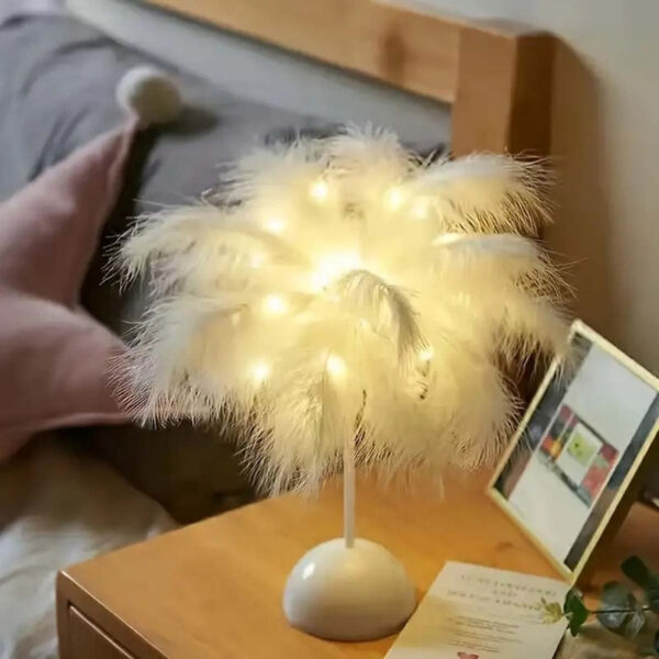 1PC Feather Design LED Table Lamp Kids - Battery-Powered, Portable & Ideal Bedroom Decor for All Ocns
