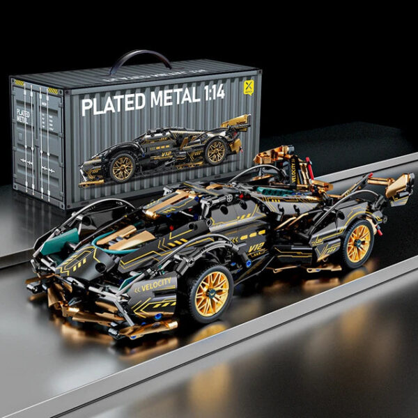 Black V12 RC Tech Racer 1:14DIY Roadster building block assembly Block car toy birthday gift