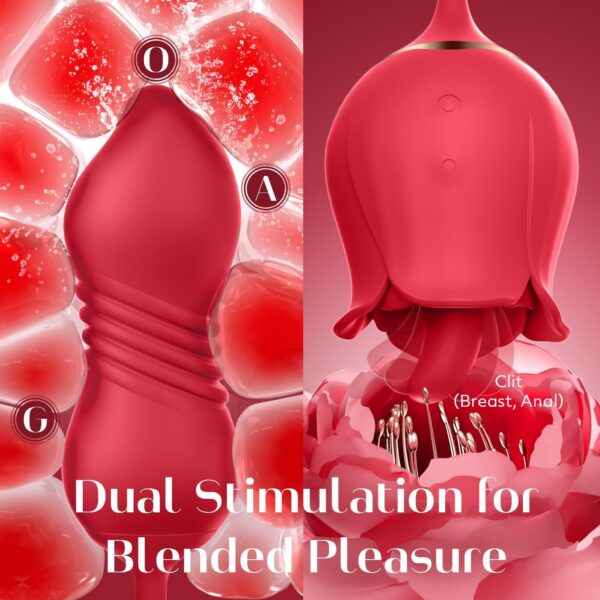Rose Vibrator - 3in1 Toys Stimulator Women with 9 Tongue Licking & Thrusting Dildo G Spot Vibrators, Adult Anal Sex Toy Games Clitoral Nipple Licker for Woman Man Couples