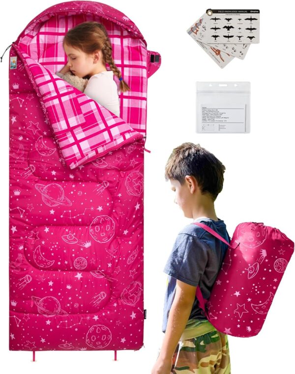 97fe5210da9c3c3a KingCamp Kinderschlafsack Schlafsack Winter Warmer Deckenschlafsack 3-4 Jahreszeiten für Kinder beim Camping Trekking 170 x 70 cm Komfort: 7°C 1.4 KG