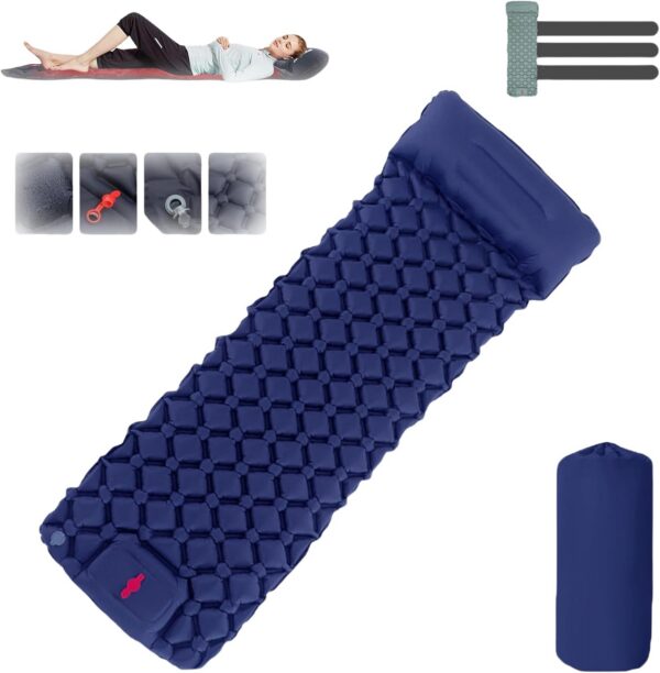 980682492da00c60 Coziya Matelas, Portable Waterproof Sleeping Pad, Ultralight Inflatable Camping Mattress, Built-in Pillow and Anti-Slip Design, for Camping, Travel, Home, Office (Navy Blue)