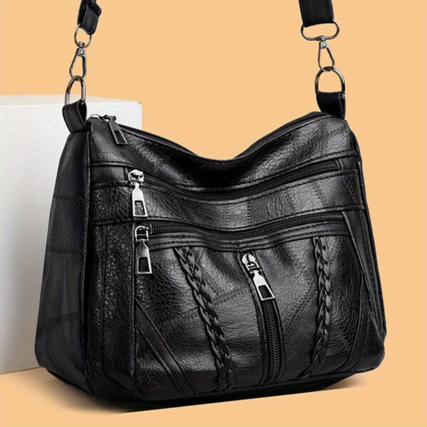 980bba44378cca66 Braided Detail Crossbody Bag, Fashion Multi Pockets Purses, Vegan Leather Shoulder Bag For Middle-aged And Elderly Women