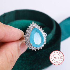 98175ff4bdb98a39 Creative Paraiba Flower Sapphire Full Diamond Couple Ring for Women Zircon Valentine's Day Gift Jewelry Sterling Sier Rings