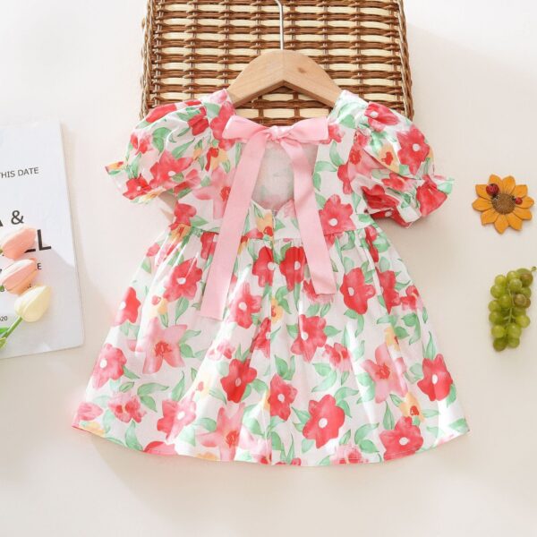 Sweet Baby Girl Dress Summer Soft Skin-friendly Children Clothing Lovely Flower Ribbon Toddler Dresses 0-3 Y Kids Daily Clothes