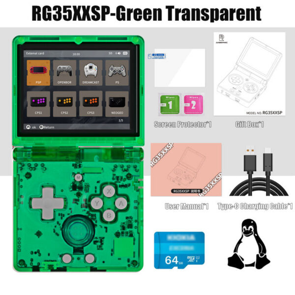 ANBERNIC NEW RG35XXSP Retro Game With 64G TF Card Portable Gaming Console 3.5 Inch IPS Screen 3300mAh Battery HDMI-Out