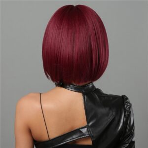 Short Wine Red For Women Bury Bob Wigs With Thick Bangs Heat Resistant Synthetic Wig