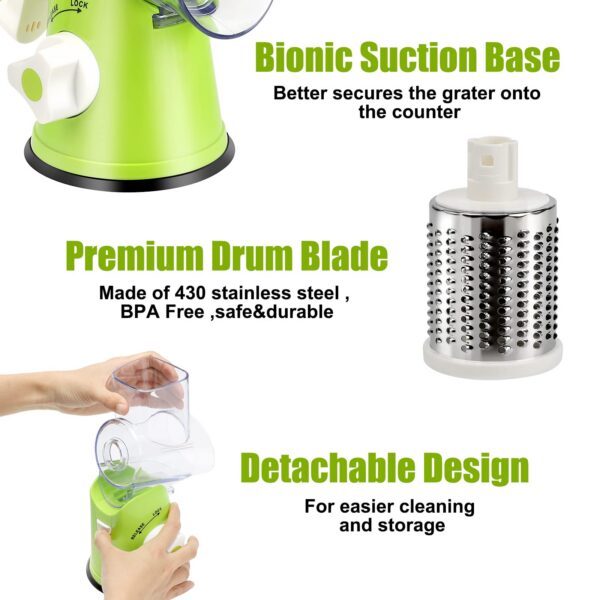 YNNICO Rotary Grater - Manual Mandoline Non-slip Suction Base, Vegetable Slicer