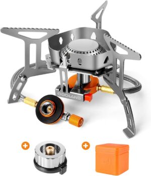 984199ff96235ffd Odoland Campingkocher 3500W Gaskocher mit Piezozündung, Winddicht Gas Campingkocher für alle Schraubkartusche Gasbrenner, mit Adapter Faltbar Camping Kocher
