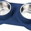 AsFrost Dog Food Bowls Stainless Steel Pet Bowls & Dog Water Bowls No Spill Non Skid, Feeding Bowls with Dog Bowls Silicone Mat for Small Medium Large Size Dogs, Cat Pet Dog Dishes Set, Black, 3 Cup