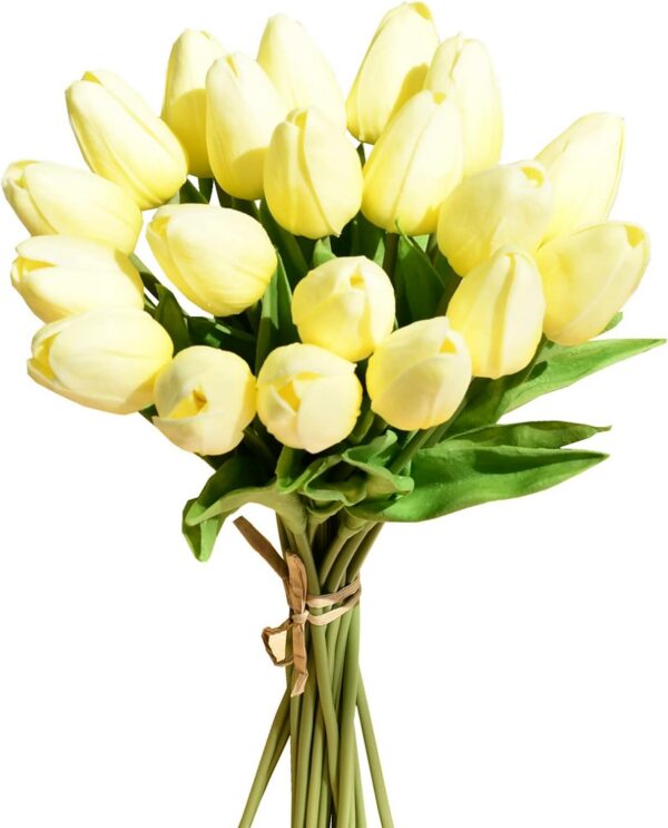 Mandy's 20pcs Yellow Artificial Tulip Silk Fake Flowers 13.5" for Mother's Day Easter Valentine’s Day Gifts in Bulk Home Kitchen Wedding Decorations