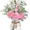 Faux Flowers with Vase,Artificial Silk Roses in Vase, Fake Plant Eucalyptus Flower Arrangement for Home Office Farmhouse Bathroom Dining Table Centerpiece Decorations Coffee Table Decor (Pink)