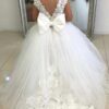 98bd88abae4ca413 White Bridesmaid Girls Flower Girl Dresses Ball Kids Wedding Party Pageant First Communion Gown Big Bow Sleeveless