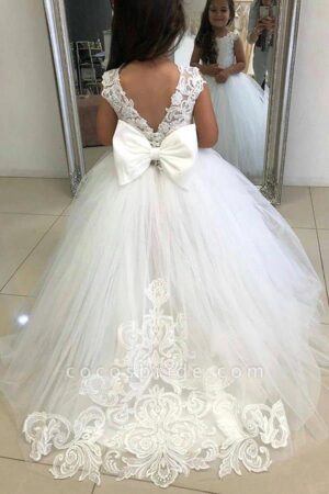 98bd88abae4ca413 White Bridesmaid Girls Flower Girl Dresses Ball Kids Wedding Party Pageant First Communion Gown Big Bow Sleeveless