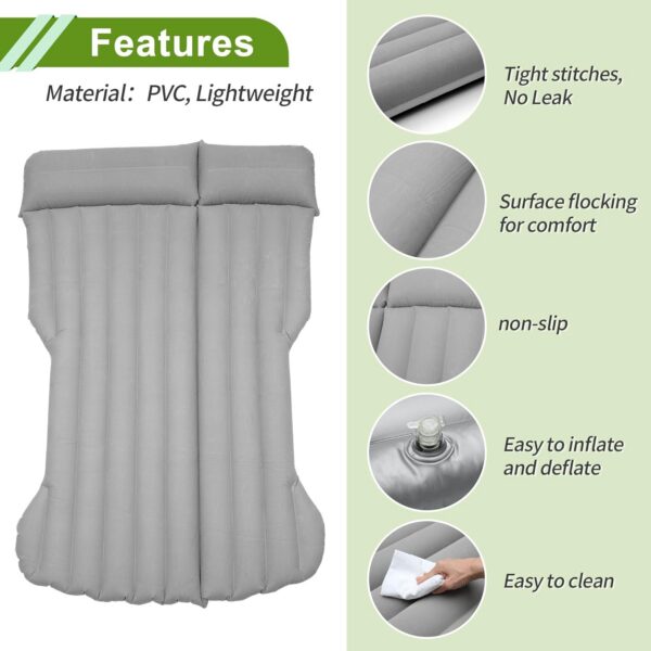 1 Set Car Air Mattress for Tesla Model Y Gray Inflatable Thickened Camping Bed Cushion Pillow Flocking Mattress
