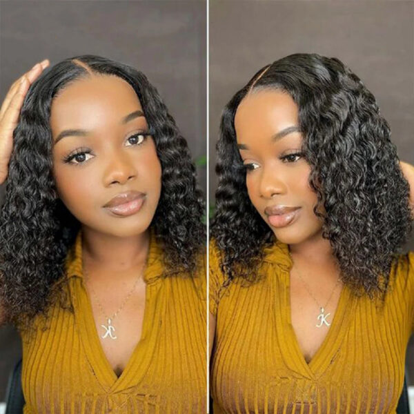 990bf0a0ed803d4d Deep Curly Bob Natural Black Color Brazilian HD Front Part 13x6 Transparent T Lace Highlight Hair Wigs