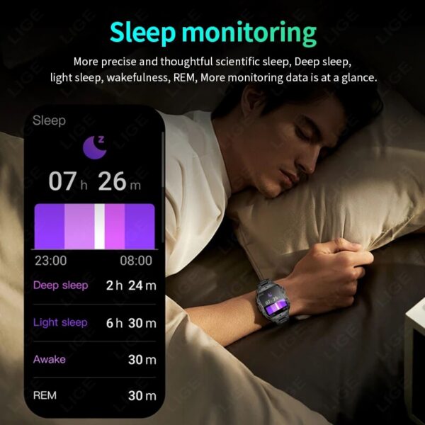 LIGE New Smart 1.96 Inch Screen 420 MAh Bluetooth Call Voice Assistant Watch Sports Fiess Waterproof Smartwatch For Men
