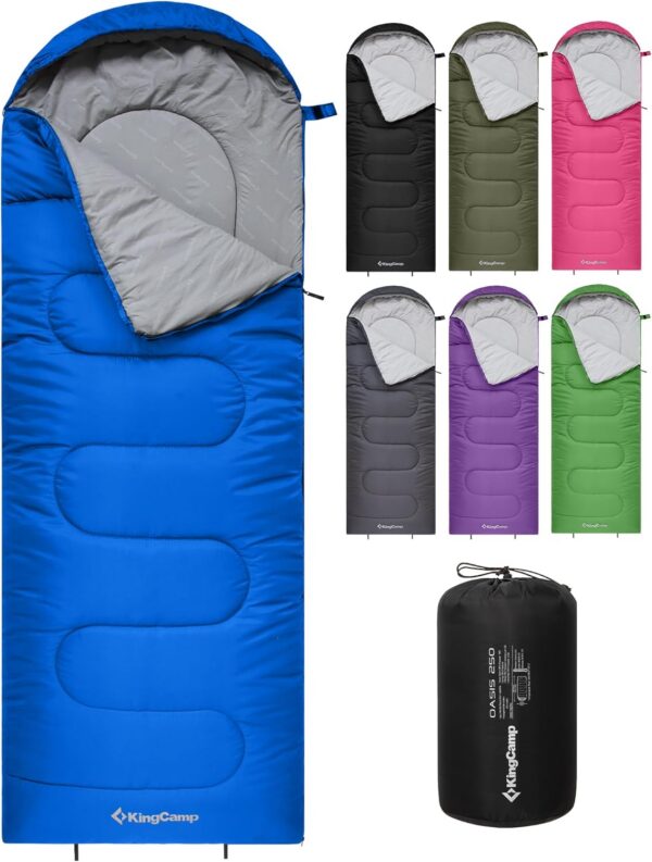 992490cd7f1370d6 KingCamp Oasis Schlafsack, 3 Jahreszeiten, warm, bequem, leicht, tragbar, mit Kapuze, für drinnen und draußen, Camping, Wandern