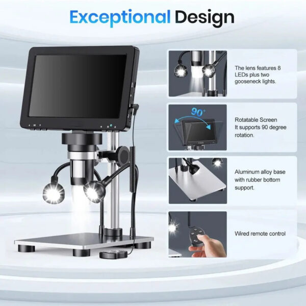 7 Inch 1080P LCD Digital Microscope 50X-1200X Soldering Electronics Microscopes With LED Lights Support PC Computer
