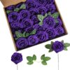 995c84fe87f9b6eb Artificial Flower Foam Purple Rose 50pcs Real Looking Fake Rose with Stems Leaves for Home Decoration Party Garden Centerpieces DIY Wedding Bouquets(Purple)