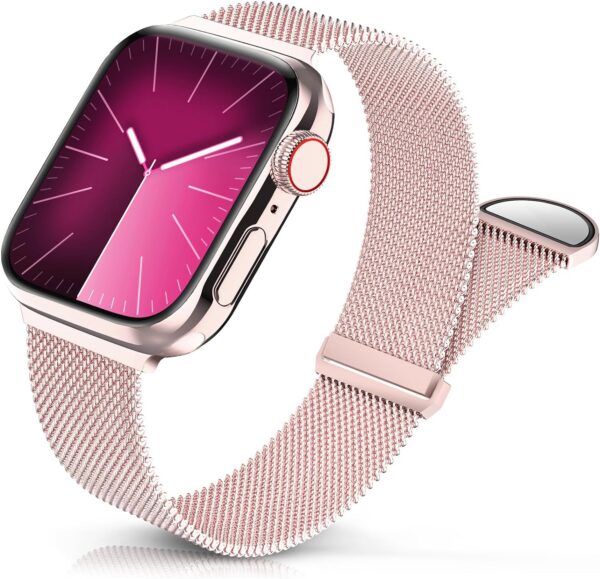 Sunnywoo Metal Stainless Steel Band Compatible with Apple Watch Bands 40mm 38mm 41mm 42mm 44mm 45mm 49mm,Silver Loop Adjustable Magnetic Strap for iWatch Series Ultra 8 7 6 5 4 3 2 1 SE for Women Men