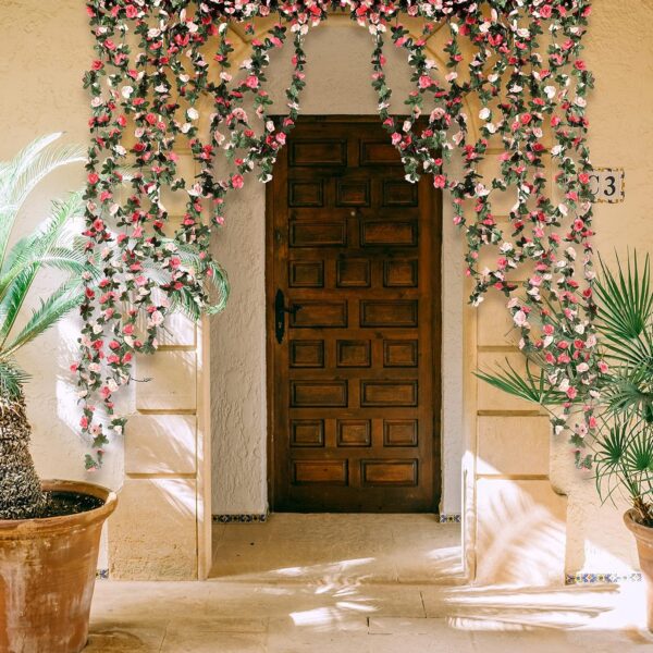BLEUM CADE 12Pcs 98.4Ft Flower Garland Artificial Rose Vines for Bedroom, Cute Fake Hanging Flower Vines Floral Garland Decorations for Wedding Party Wall Room Decor Aesthetic