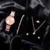 999bd75c2f17c6af 6 PCS New Love Rhinestone Jewelry Ladies Ring Necklace Earrings Bracelet Set Simple Digital Steel Strap Quartz Watch