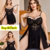 Avidlove Plus Size Lingerie Lace Babydoll Womens Strap Chemise Nightgown V Neck Nighty Mesh Sleepwear Side Slit Nightdress