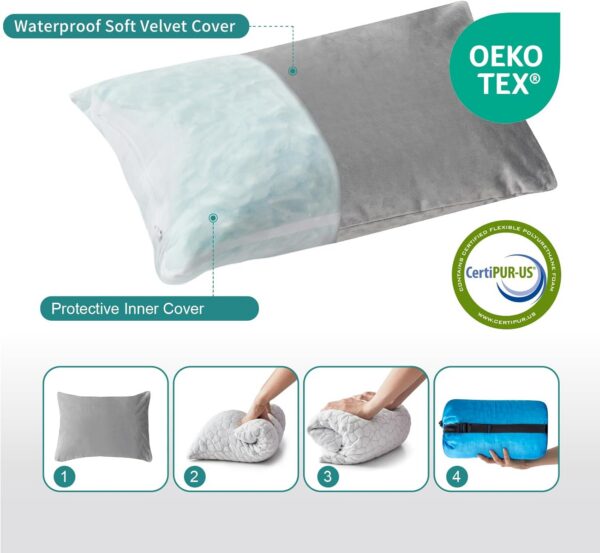 Small Cooling Shredded Gel Memory Foam Pillow，Adjustable for Contoured Support -Portable Ideal for Backpacking, Camping, Travel, Car, Airplane,Office Nap