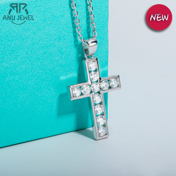 AnuJewel 3.5MM 2.2cttw D Color Moissanite Diamond Cross Pendant Necklace Sterling Sier Fine Jewelry Gifts Wholesale