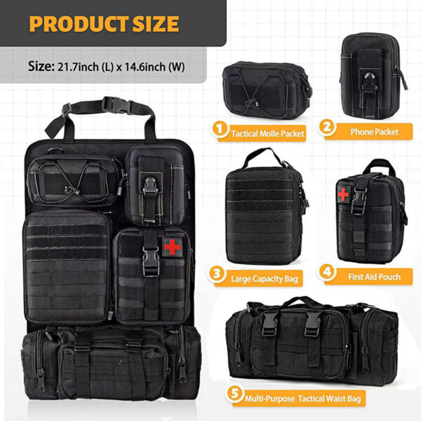 9a471a65161062c4 High Quality Multifunction 55*37CM 600D 6PCS In 1 Car Back Seat Tactical Hanging Storage Organizer