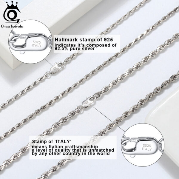 9a51e44d85fa2293 ORSA JEWELS Sterling Diamond-Cut Rope Necklace for Women Men Fashion Sier Neck Chain Jewelry SC29