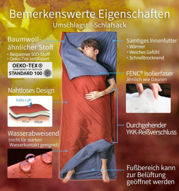 Litume Kompakter Schlafsack 20°C-10°C, 1.6 lbs, Leichter Tragbarer Kombinierbarer Schlafsack für Erwachsene, Rucksackreisen, Camping, Wandern, Reisen, 3 Jahreszeiten, Samtgefüttert