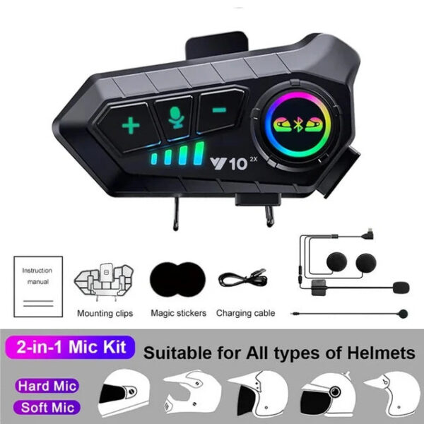 9a693a2a27122627 1/2x Music Interphone Bluetooth 5.3 Motorcycle Helmet Intercom Headset Waterproof 300m Intercomunicador Speaker Earphone