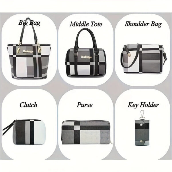 9a8c63c993a9ad2c 6-Pcs Womens Handbags Tote Bags Shoulder Bag Leather Purses Satchel Bag Top-Handle Handbag Crossbody Bag Wallet Clutch