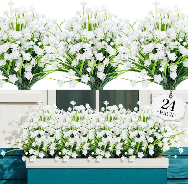 9a8f31fdca52705f 24 Bundles Artificial Flowers for Outdoor,No Fade Fake Plastic Flowers Faux Plants for Decoration Hanging Planters Indoor Outside Garden Porch Window Box Home Wedding Farmhouse